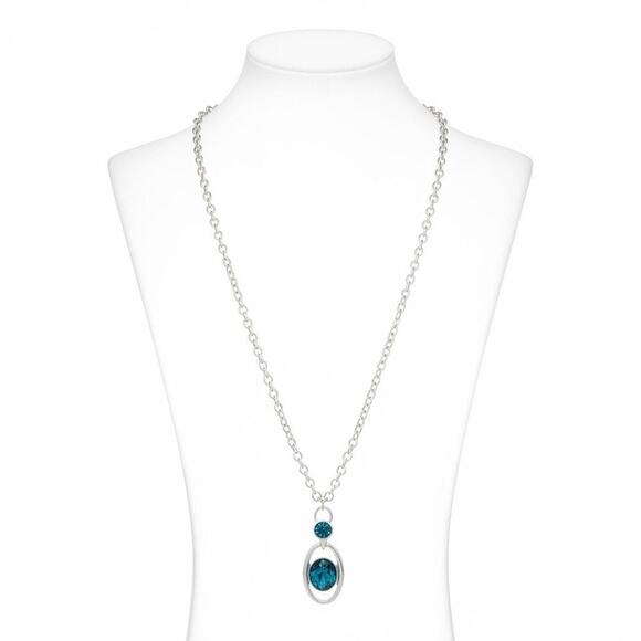 Anne Klein Jewelry - Anne Klein Silver Tone Blue Crystal Pendant Necklace Adjustable New